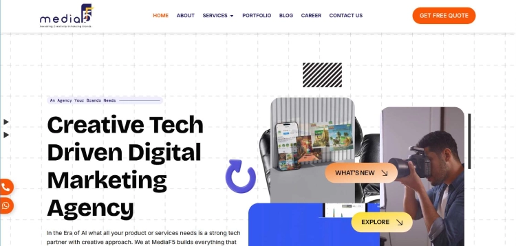 MediaF5 digital marketing agency homepage featuring the headline “Creative Tech Driven Digital Marketing Agency” 