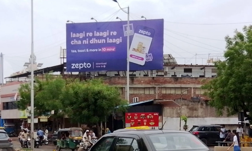 Image of billboards put up by Zepto in Ahmedabad.