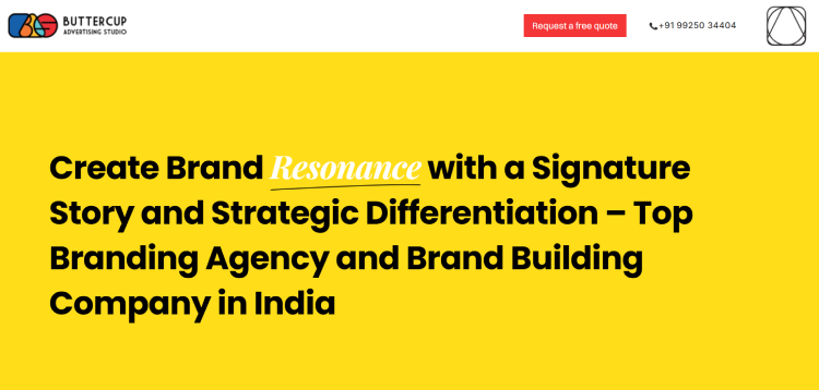 Homepage banner for Buttercup Advertising Studio with a bold yellow 