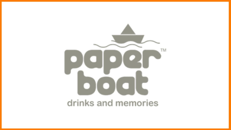 Grey Paper Boat logo featuring a stylized paper boat floating on wavy lines above the brand name lowercase text, with the tagline "drinks and memories" written underneath 
