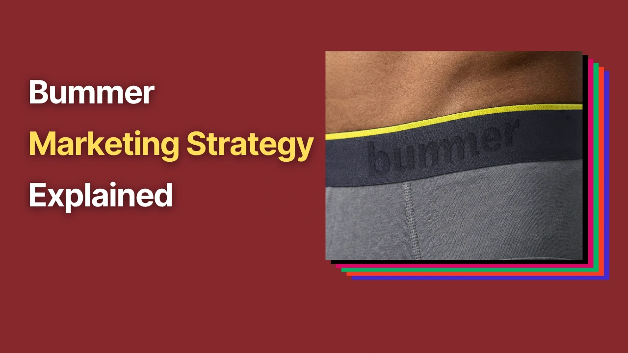 A YouTube thumbnail preview with a dark red background on the left featuring the text "Bummer Marketing Strategy Explained" in white and yellow.