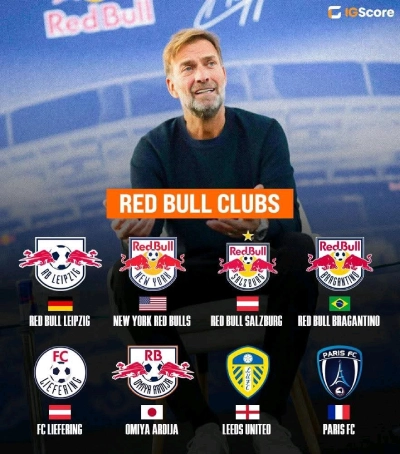 A visual graphic with logos from different sports and text overlay “All the teams under Redbull” 