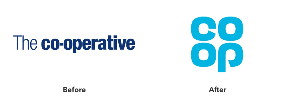 The before after of Co-Op group after rebranding in 2016