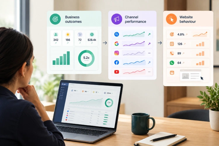 Numbers to see in the marketing report: business outcomes, channel performance and website behaviour 