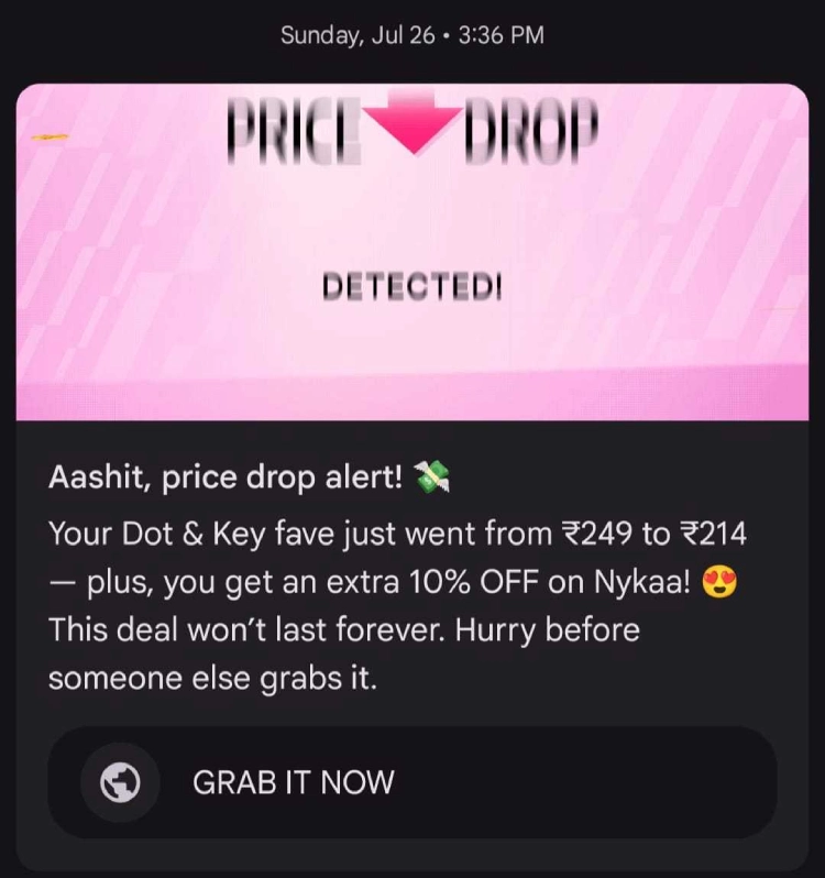 Nykaa Notification for their existing customer