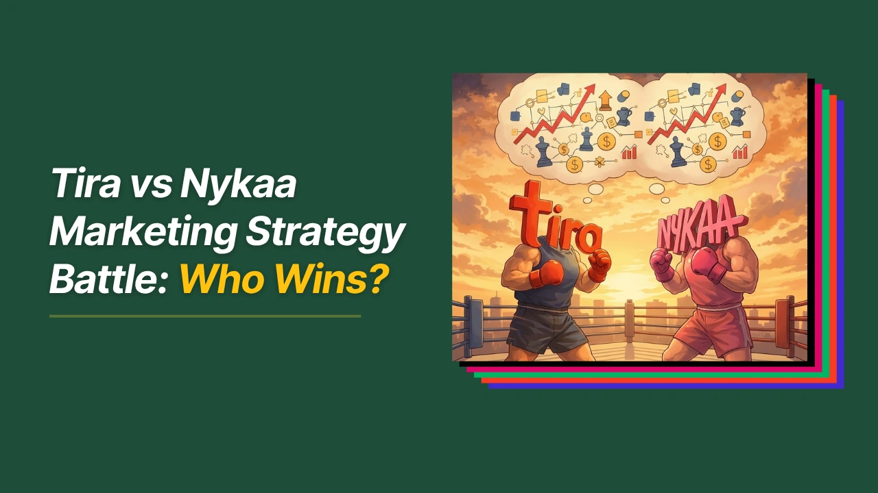 Split image comparing Tira and Nykaa beauty retail stores representing their marketing strategy rivalry