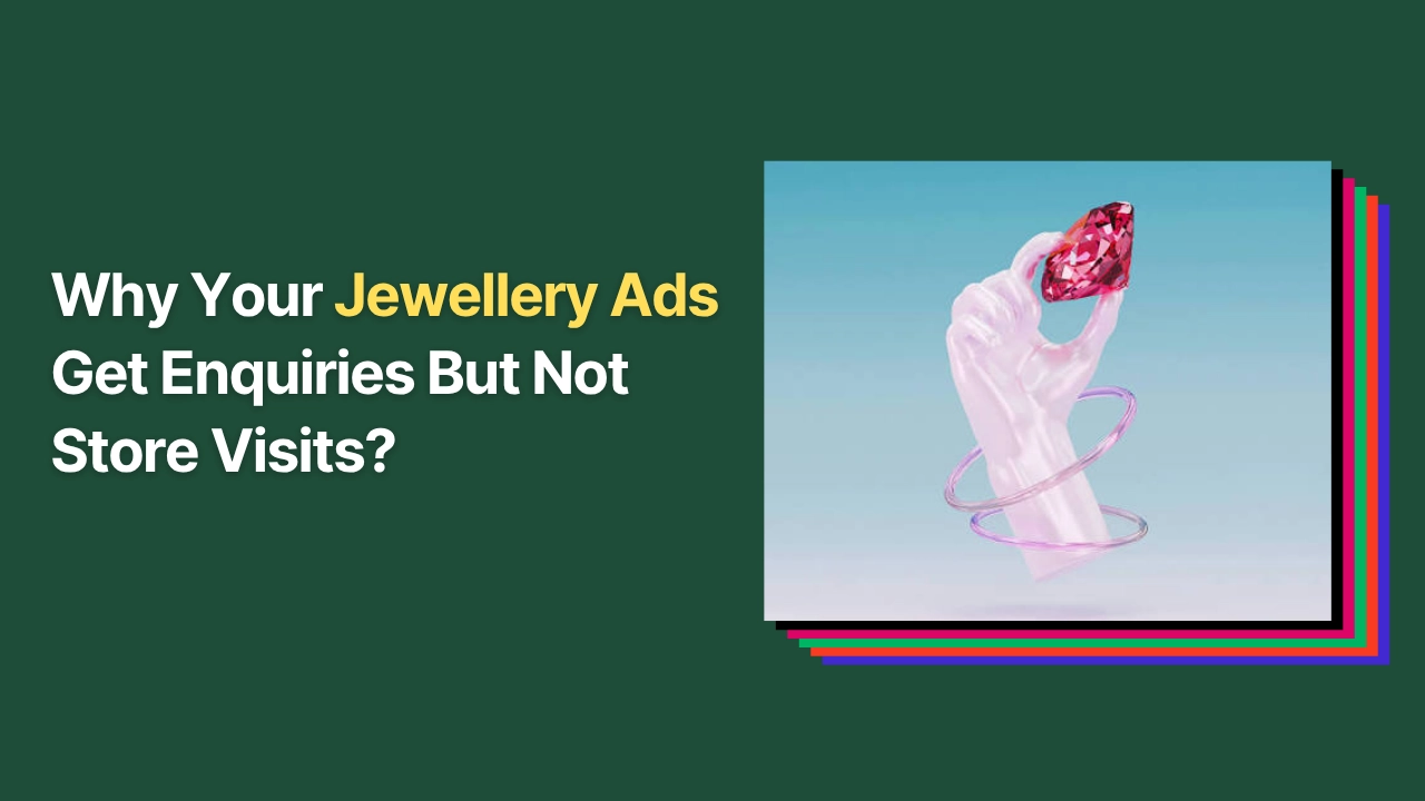 Retail jeweller reviewing high ad spend metrics on a dashboard next to an empty boutique showroom